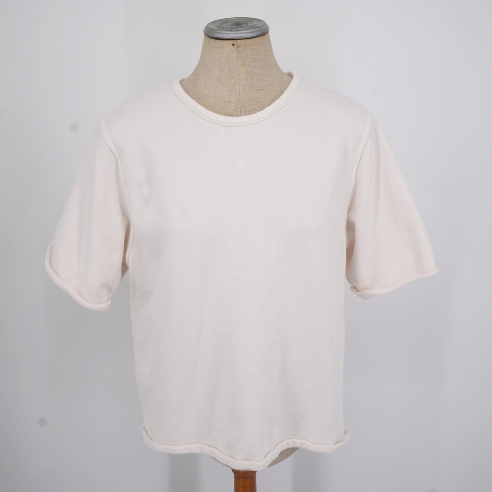 Emerson Fry Sweatshirt Womens Medium Cream Organic Cotton Short Sleeve Raw Hem